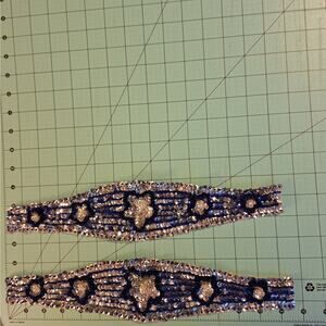 Blue belt line sequin and bead appliques set of 2